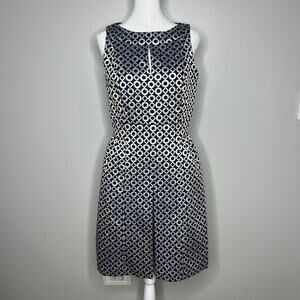 Lauren‎ Ralph Lauren Sz 4 Sleeveless Printed Knee Length Dress Navy Gold Metalic